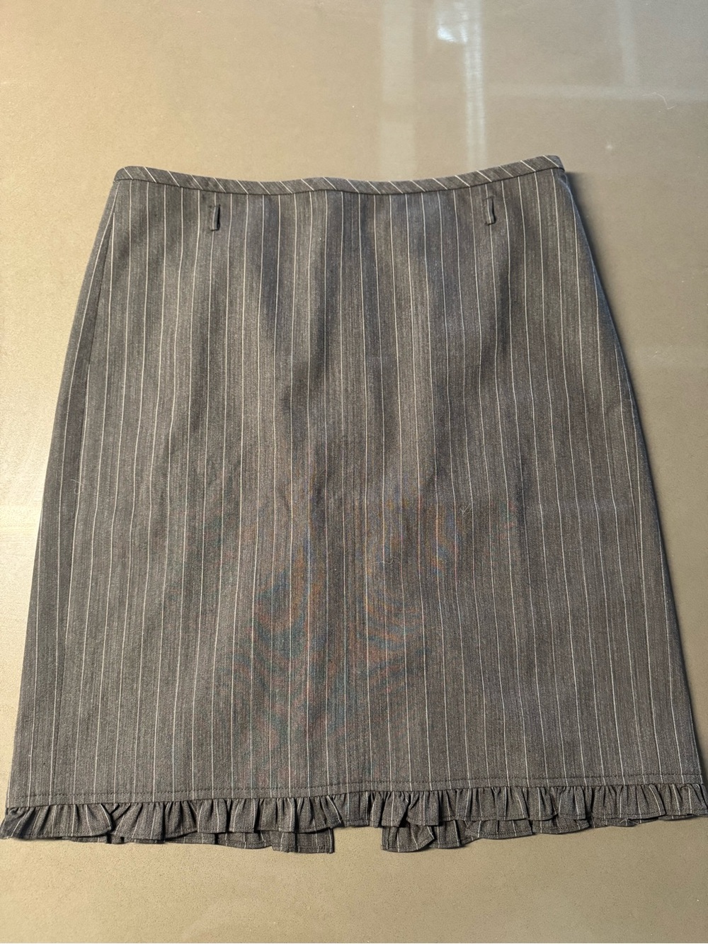 J. Crew Ruffle-Trim Pencil Midi Skirt in Pinstripe Wool Blend